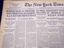 1940 OCT 13 NEW YORK TIMES RUSSIANS MASS AT FRONTIER, NAZIS IN BUCHEREST- NT 331 picture