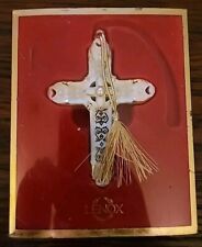 Lenox Florentine Cross Christmas Tree Ornament Cream Porcelain Gold with Pearls picture