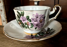 Vintage Zellar Crest Teacup and Saucer Bone China England Purple Florals Lilac picture