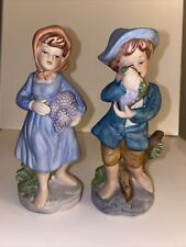 Vintage FBIA Set Of 2 Bisque Porcelain Figurines Boy And Girl Holding Grapes picture