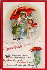 Christmas Ellen Clapsaddle Children Seek Shelter From Snow Umbrella Postcard X13 picture