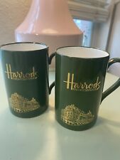 Set of 2 Two Harrods Knightsbridge Green Mugs Made in Scotland Fine Bone China picture