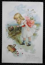 1891 antique LION COFFEE TRADE CARD child bird nest toledo oh Woolson Spice Co. picture
