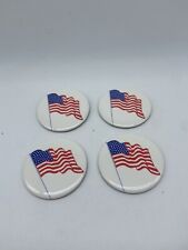 Vintage Lot Of 4 Flag Button Pin Round Button Wavy￼ Flag USA Flag Button Pin picture