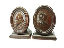 Antique Pair Of Hand Carved Wood Portrait Cameo Silho Bookends George Washington picture