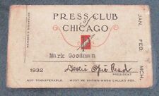 1932 Press Club of Chicago Membership Card MARK GOODMAN Jan. Feb. Mch. Rare look picture