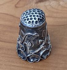 ANTIQUE TAXCO MEXICO 925 STERLING SILVER ORNATE SWIRL & FLOWERS, LEAFS THIMBLE picture