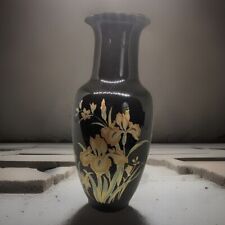 Vintage Black Vase with Flowers And Gold Trim Made in Japan With Japanese Mark picture