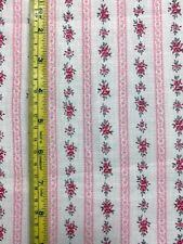 1930-1960 Vintage Stripe w/ Small Roses Cotton Fabric~Pink Green Cream~35” x 36