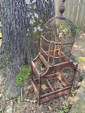 Large 34” Victorian Domed Bird Cage Wooden & Wire Vintage Country Antique Style picture
