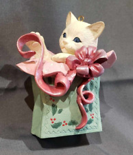 Lenox 1998 Holiday Mischief White Cat In A Green Gift Bag Ornament Christmas picture
