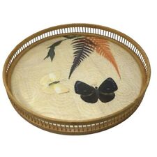 Vintage 70s Boho Bamboo Butterfly Tray, Round picture