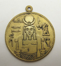 Egyptian Pendant Charm Brass Pharaoh Pyramids Sphinx Cats Vintage picture