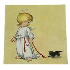 Ars Sacra Child Angel and Kitten Vintage Christmas Card c1946 picture