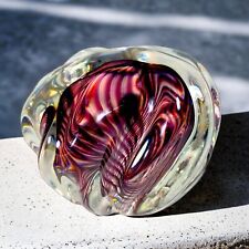 Vintage Niel Duman Art Glass Paperweight Signed Glass Purple Swirl Heavy Glass picture