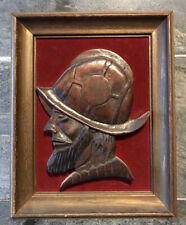 Unmarked Vtg  WITCO Wooden Carved Conquistador Framed Wall Art Red Velveteen USA picture