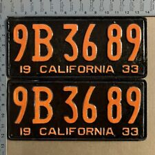 1933 California license plate pair 9B 36 89 YOM DMV PATINA + clearcoat 15719 picture