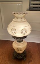Vintage 1960's Large Hurricane Lamp 3 Way Illumination Switch Floral Design picture