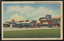 Portland ME Maine Municipal Airport 1940s linen Northeat Airlines Postcard tower picture