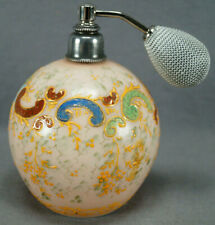 Antique Harrach Bohemian Opaline Hand Enameled Pink Glass Perfume Atomizer picture