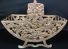 Very Rare Heavy Brass Flower Pattern Footed Basket w/ Handle picture
