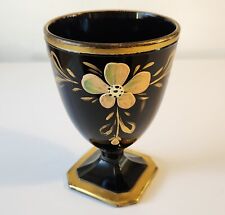 Antique Black Glass Hand Painted Gilded Floral Vase Goblet Victorian Art Deco   picture
