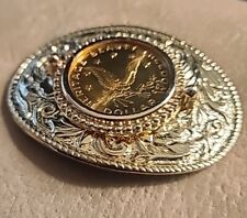 vintage 1975 brass Nevada dollar, heritage beauty freedom dollar Set Into Buckle picture