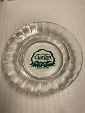 Vintage Round Reno's Newest Clarion Hotel Casino Clear Ashtray Teal Print 4.5