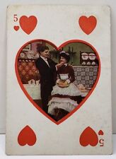 Romance Couple 5 of Hearts 1908 Roseville Illinois Postcard A15 picture