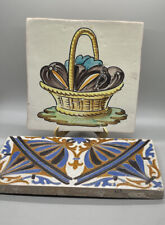 CERAMIC TILE ART floral scroll basket 8” border 11x5.5” Vtg Wall Vintage picture