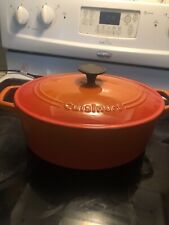 Vintage Cuisinart Red Orange Cast Iron Enamel Pot and Lid picture