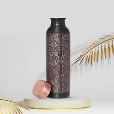 Premium Copper Carving Water Bottle With Black Antique Design Glossy Finish 1Ltr picture