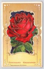 Heyman~1912~Birthday Greetings~Giant Rose~Fancy Gold Bkgd~SB~7104~Emb~Vintage PC picture
