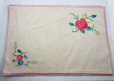 Vintage Floral Embroidered & Appliqué Placemats Shabby Style Chic Pink Beige picture