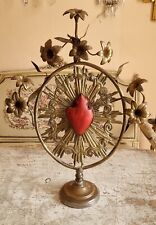 Antique French Church Bronze Holy Burning Heart Ex Voto Traditional Baroque  picture