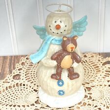 Winter Wishes Little Angel Christmas Snowman Figure Teddy Bear 5.5” Rustic Carve picture
