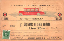 1935 ITALIAN TAXI CAB SERVICE automobile one-way ticket TRIESTE to FIUME, ITALY picture