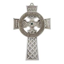 Pewter Religious Irish Celtic Cross Wall Decor with Green Stone 5 Inch picture