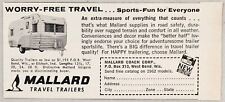 1962 Print Ad Mallard Travel Trailers Made in West Bend,Indiana picture