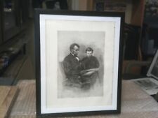 LINCOLN AND HIS SON TAD LARGE FRAMED ANTIQUE ENGRAVING ILLUSTRATION PRINT - 1896 picture