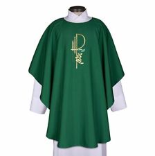 Green Eucharistic Chasuble with Chi Rho, Grapes, and Wheat Embroidered Design picture