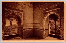 Granada Spain Alhambre Historic European Landmark Interior Sepia BW Postcard picture