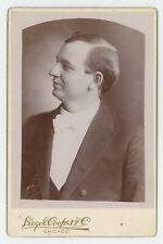 Antique Circa 1890s Cabinet Card Profile Of Handsome Man in Tux Chicago, IL picture