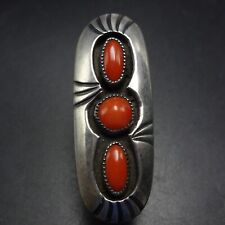 Vintage JOHN WHITE Navajo RED MEDITERRANEAN CORAL Sterling Silver RING size 5 picture