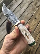 Custom Handmade Damascus Steel HUNTING Skinning Knife Survival Camel bone handle picture