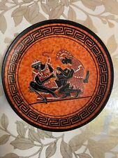 Vintage Plate Greek   Orange Black Gladiators hand painted 7 2/3 picture