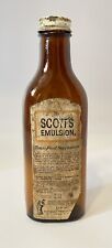 Glass Bottle SCOTT'S EMULSION Amber Bottle Embossed Man Fish Vintage Paper Label picture