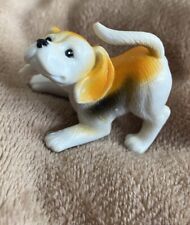 Vintage Beagle Dog Mini Figure Puppy Figurine Playful Crouching White Tan picture