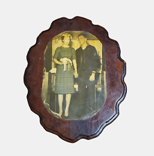 Vintage Antique Brown Wood Picture Frame Young Navy Couple Portrait Size WW2 picture