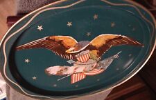 Vintage 1970 American Eagle Serving Tray Oval, Metal, Flag, Shield 14 1/2